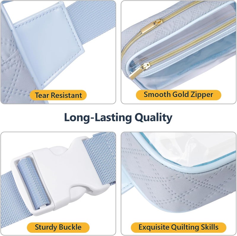 Packism Clear Fanny Pack for Women - Plus Size Wiast Range 35" - 51" Clear Belt Bag Stadium Approved PVC & Quilted Cotton Transparent Waist Bag for Sports & Concerts, Dusty Blue - Image 5